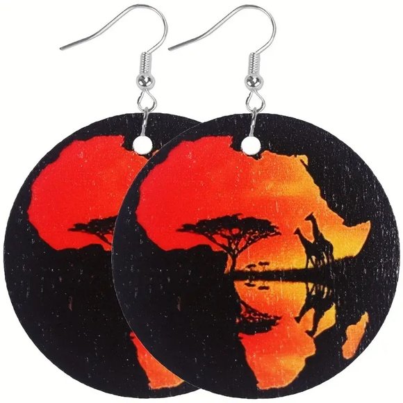 20 Pairs African Totem Black Beauty Pattern Round Dangle Earrings - Picture 8 of 11